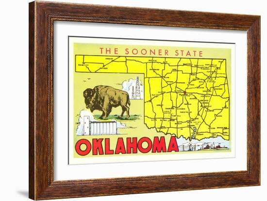 The Sooner State, Oklahoma, Map-null-Framed Art Print