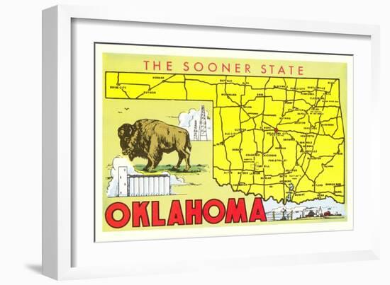 The Sooner State, Oklahoma, Map-null-Framed Art Print