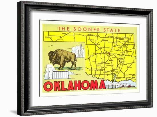 The Sooner State, Oklahoma, Map-null-Framed Art Print