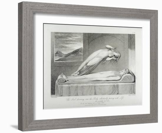 The Soul Hovering over the Body Reluctantly Parting with Life, Pl.7-William Blake-Framed Giclee Print