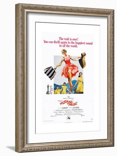 The Sound of Music, Center: Julie Andrews on 1973 Poster Art, 1965-null-Framed Giclee Print