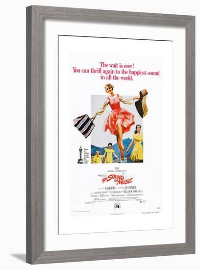 The Sound of Music, Center: Julie Andrews on 1973 Poster Art, 1965-null-Framed Giclee Print