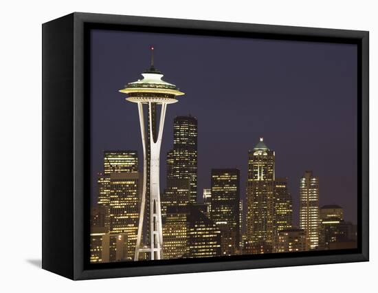 The Space Needle and Skyline at Night, Seattle, Washington, USA-Dennis Flaherty-Framed Premier Image Canvas