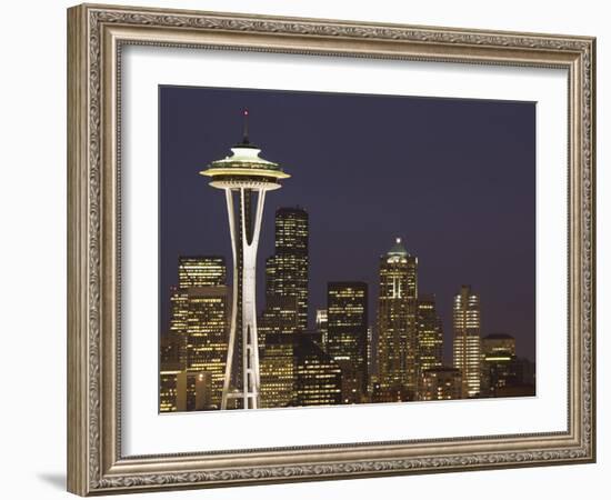 The Space Needle and Skyline at Night, Seattle, Washington, USA-Dennis Flaherty-Framed Photographic Print