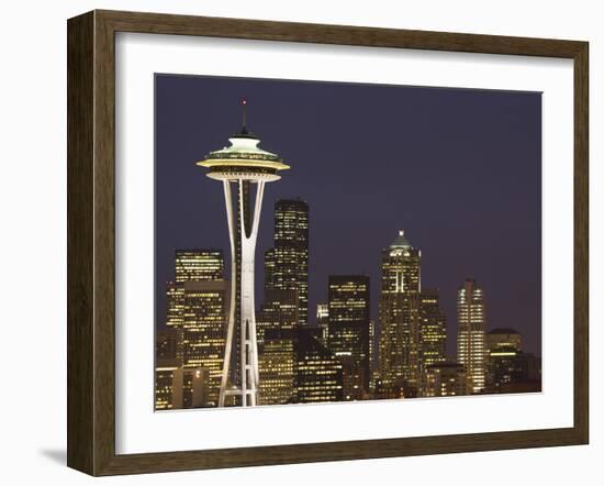 The Space Needle and Skyline at Night, Seattle, Washington, USA-Dennis Flaherty-Framed Photographic Print