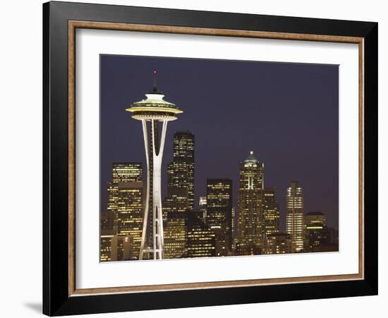 The Space Needle and Skyline at Night, Seattle, Washington, USA-Dennis Flaherty-Framed Photographic Print