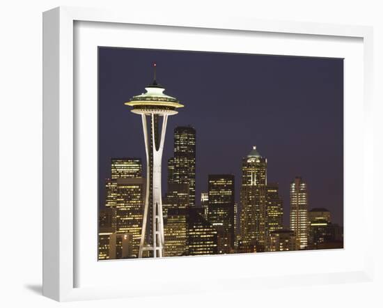 The Space Needle and Skyline at Night, Seattle, Washington, USA-Dennis Flaherty-Framed Photographic Print