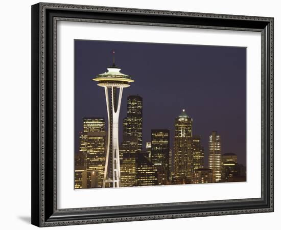 The Space Needle and Skyline at Night, Seattle, Washington, USA-Dennis Flaherty-Framed Photographic Print