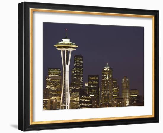 The Space Needle and Skyline at Night, Seattle, Washington, USA-Dennis Flaherty-Framed Photographic Print