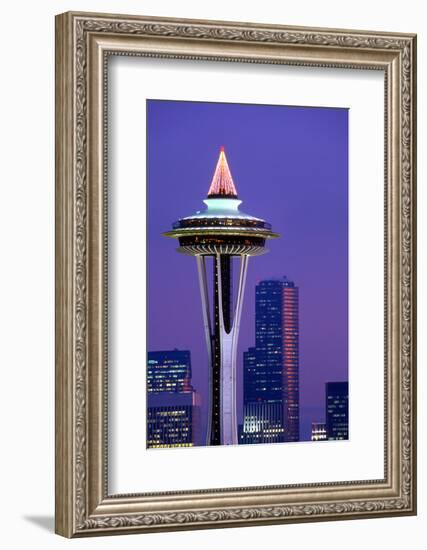 The Space Needle decorated with Christmas lights, Seattle, Washington-William Sutton-Framed Photographic Print