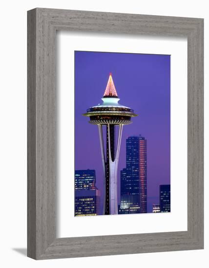 The Space Needle decorated with Christmas lights, Seattle, Washington-William Sutton-Framed Photographic Print