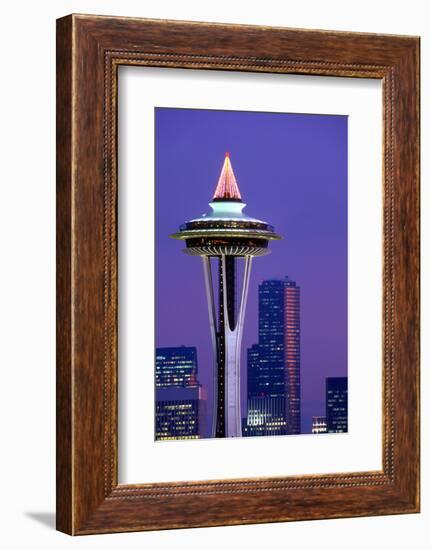 The Space Needle decorated with Christmas lights, Seattle, Washington-William Sutton-Framed Photographic Print