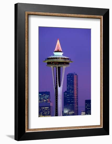 The Space Needle decorated with Christmas lights, Seattle, Washington-William Sutton-Framed Photographic Print