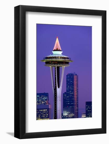 The Space Needle decorated with Christmas lights, Seattle, Washington-William Sutton-Framed Photographic Print