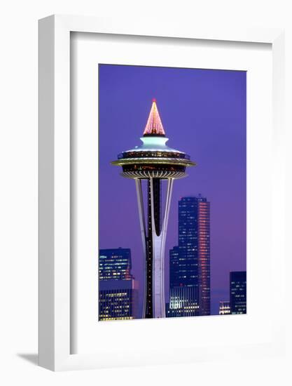 The Space Needle decorated with Christmas lights, Seattle, Washington-William Sutton-Framed Photographic Print