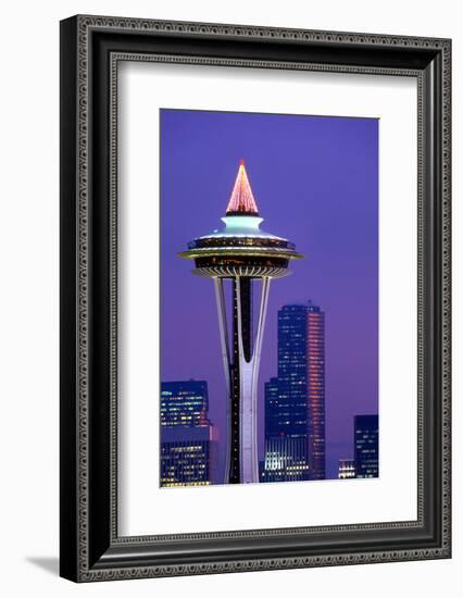 The Space Needle decorated with Christmas lights, Seattle, Washington-William Sutton-Framed Photographic Print