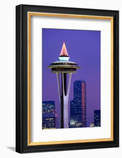 The Space Needle decorated with Christmas lights, Seattle, Washington-William Sutton-Framed Photographic Print