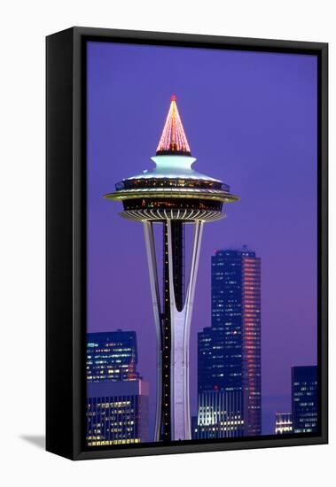 The Space Needle decorated with Christmas lights, Seattle, Washington-William Sutton-Framed Premier Image Canvas