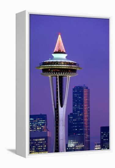 The Space Needle decorated with Christmas lights, Seattle, Washington-William Sutton-Framed Premier Image Canvas