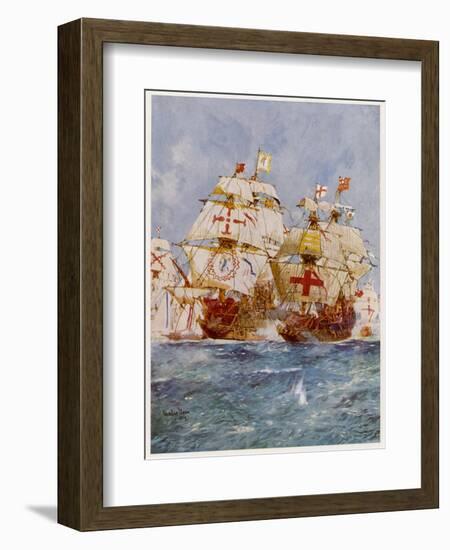 The Spanish Armada Lord Howard in the Ark Royal Attacks Medina Sidonia in the San Martin-Charles Dixon-Framed Art Print