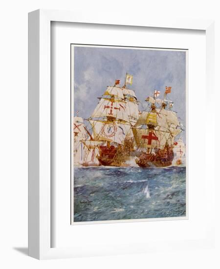 The Spanish Armada Lord Howard in the Ark Royal Attacks Medina Sidonia in the San Martin-Charles Dixon-Framed Art Print