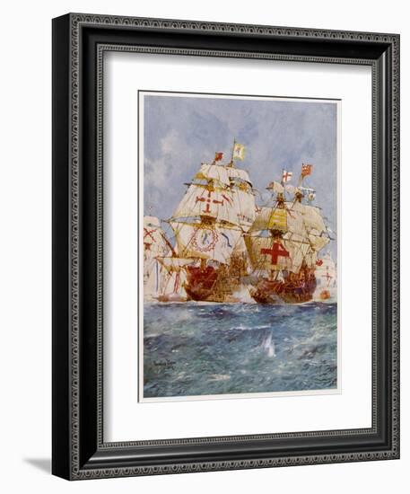 The Spanish Armada Lord Howard in the Ark Royal Attacks Medina Sidonia in the San Martin-Charles Dixon-Framed Art Print