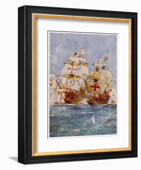 The Spanish Armada Lord Howard in the Ark Royal Attacks Medina Sidonia in the San Martin-Charles Dixon-Framed Art Print