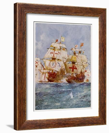 The Spanish Armada Lord Howard in the Ark Royal Attacks Medina Sidonia in the San Martin-Charles Dixon-Framed Art Print