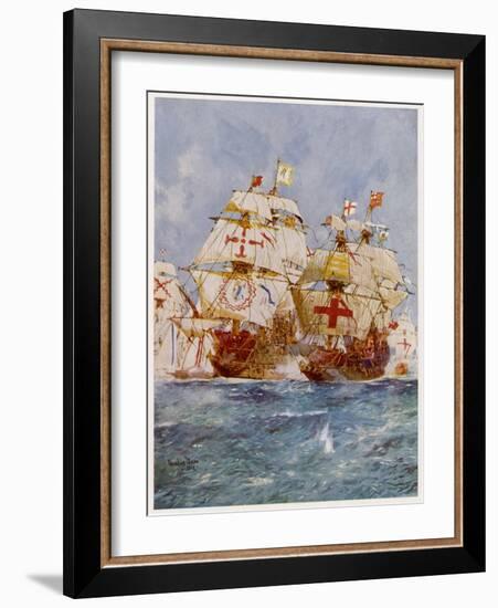 The Spanish Armada Lord Howard in the Ark Royal Attacks Medina Sidonia in the San Martin-Charles Dixon-Framed Art Print