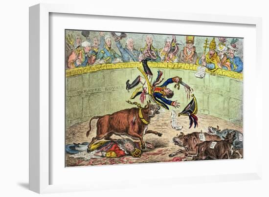 The Spanish Bull Fight, or the Corsican Matador in Danger, Published by Hannah Humphrey in 1808-James Gillray-Framed Giclee Print