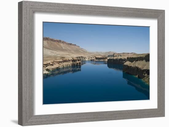 The spectacular deep blue lakes of Band-e Amir, country's first Nat'l Park, Afghanistan-Alex Treadway-Framed Photographic Print