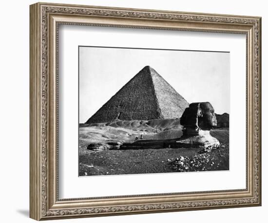 The Sphinx and the Pyramid of Cheops Standing in the Desert-null-Framed Photographic Print