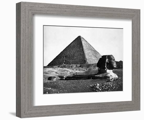 The Sphinx and the Pyramid of Cheops Standing in the Desert-null-Framed Photographic Print