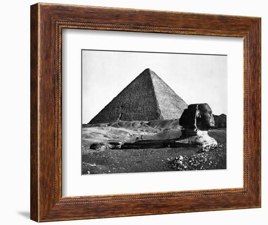 The Sphinx and the Pyramid of Cheops Standing in the Desert-null-Framed Photographic Print