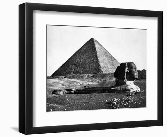 The Sphinx and the Pyramid of Cheops Standing in the Desert-null-Framed Photographic Print