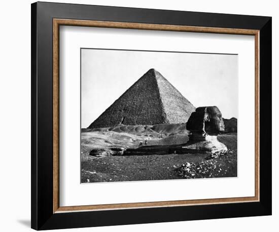 The Sphinx and the Pyramid of Cheops Standing in the Desert-null-Framed Photographic Print