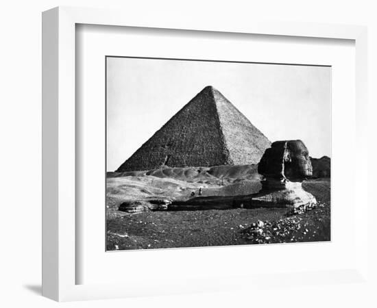 The Sphinx and the Pyramid of Cheops Standing in the Desert-null-Framed Photographic Print