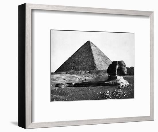 The Sphinx and the Pyramid of Cheops Standing in the Desert-null-Framed Photographic Print