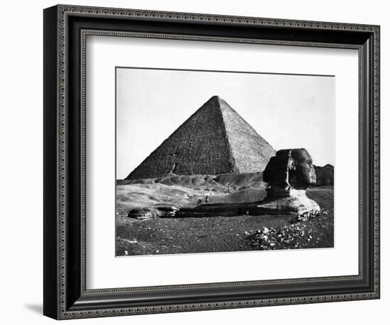 The Sphinx and the Pyramid of Cheops Standing in the Desert-null-Framed Photographic Print