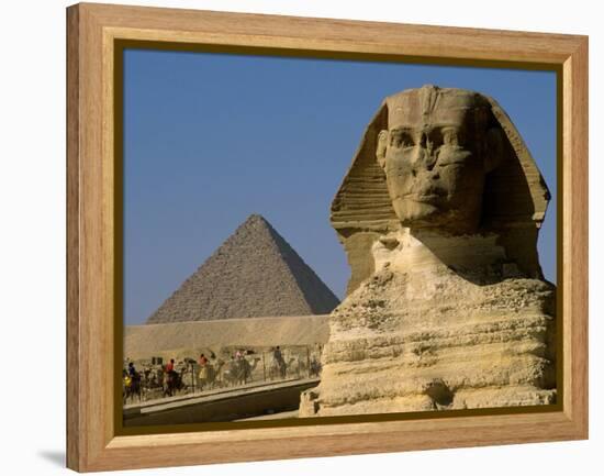 The Sphinx with 4th Dynasty Pharaoh Menkaure's Pyramid, Giza, Egypt-Kenneth Garrett-Framed Premier Image Canvas