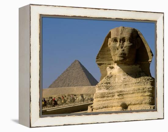 The Sphinx with 4th Dynasty Pharaoh Menkaure's Pyramid, Giza, Egypt-Kenneth Garrett-Framed Premier Image Canvas