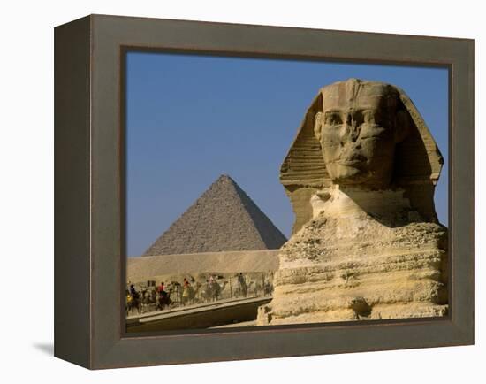 The Sphinx with 4th Dynasty Pharaoh Menkaure's Pyramid, Giza, Egypt-Kenneth Garrett-Framed Premier Image Canvas