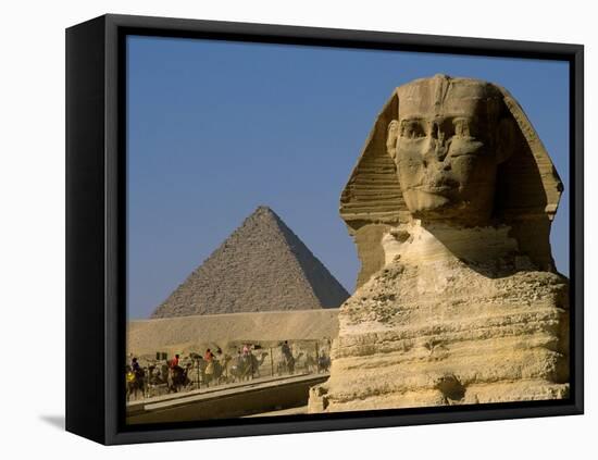 The Sphinx with 4th Dynasty Pharaoh Menkaure's Pyramid, Giza, Egypt-Kenneth Garrett-Framed Premier Image Canvas