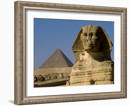 The Sphinx with 4th Dynasty Pharaoh Menkaure's Pyramid, Giza, Egypt-Kenneth Garrett-Framed Photographic Print