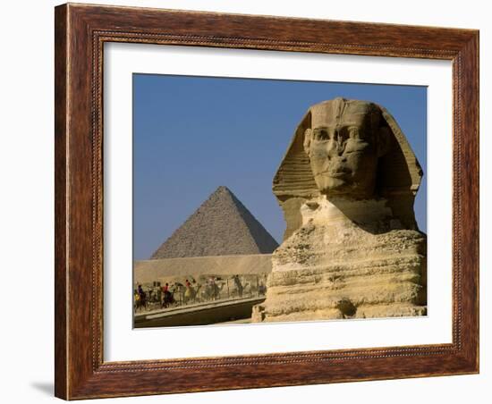 The Sphinx with 4th Dynasty Pharaoh Menkaure's Pyramid, Giza, Egypt-Kenneth Garrett-Framed Photographic Print