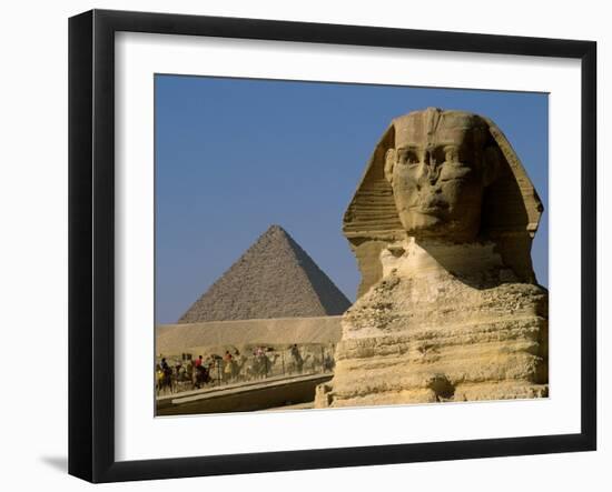 The Sphinx with 4th Dynasty Pharaoh Menkaure's Pyramid, Giza, Egypt-Kenneth Garrett-Framed Photographic Print