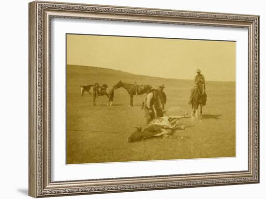 "The Spring Round-Up" Roping A Texas Steer-LA Huffman-Framed Art Print