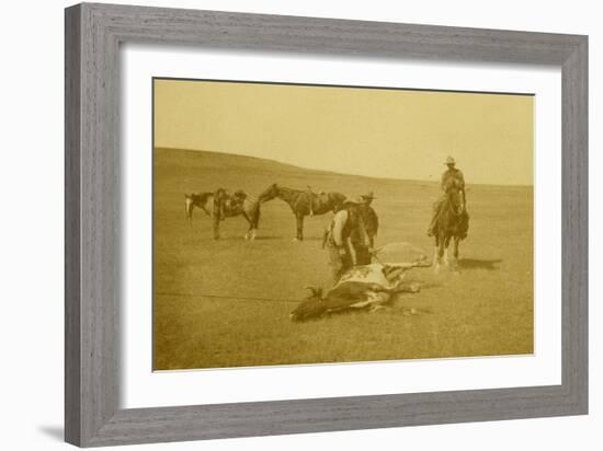 "The Spring Round-Up" Roping A Texas Steer-LA Huffman-Framed Art Print