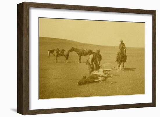 "The Spring Round-Up" Roping A Texas Steer-LA Huffman-Framed Art Print