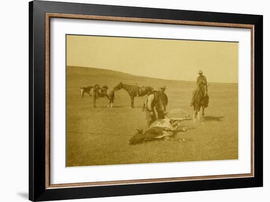 "The Spring Round-Up" Roping A Texas Steer-LA Huffman-Framed Art Print